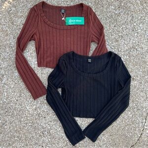 SHEIN Black & Brown Long Sleeve Crop Top Bundle Size Small